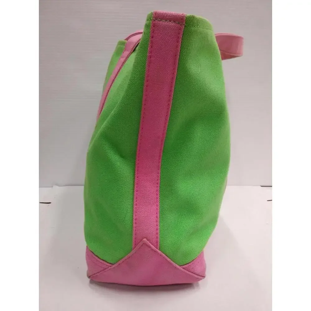 Ralph Lauren Tote Bag Womens Green Pink Canvas Big Pony Embroidered Preppy Beach - Picture 4 of 9